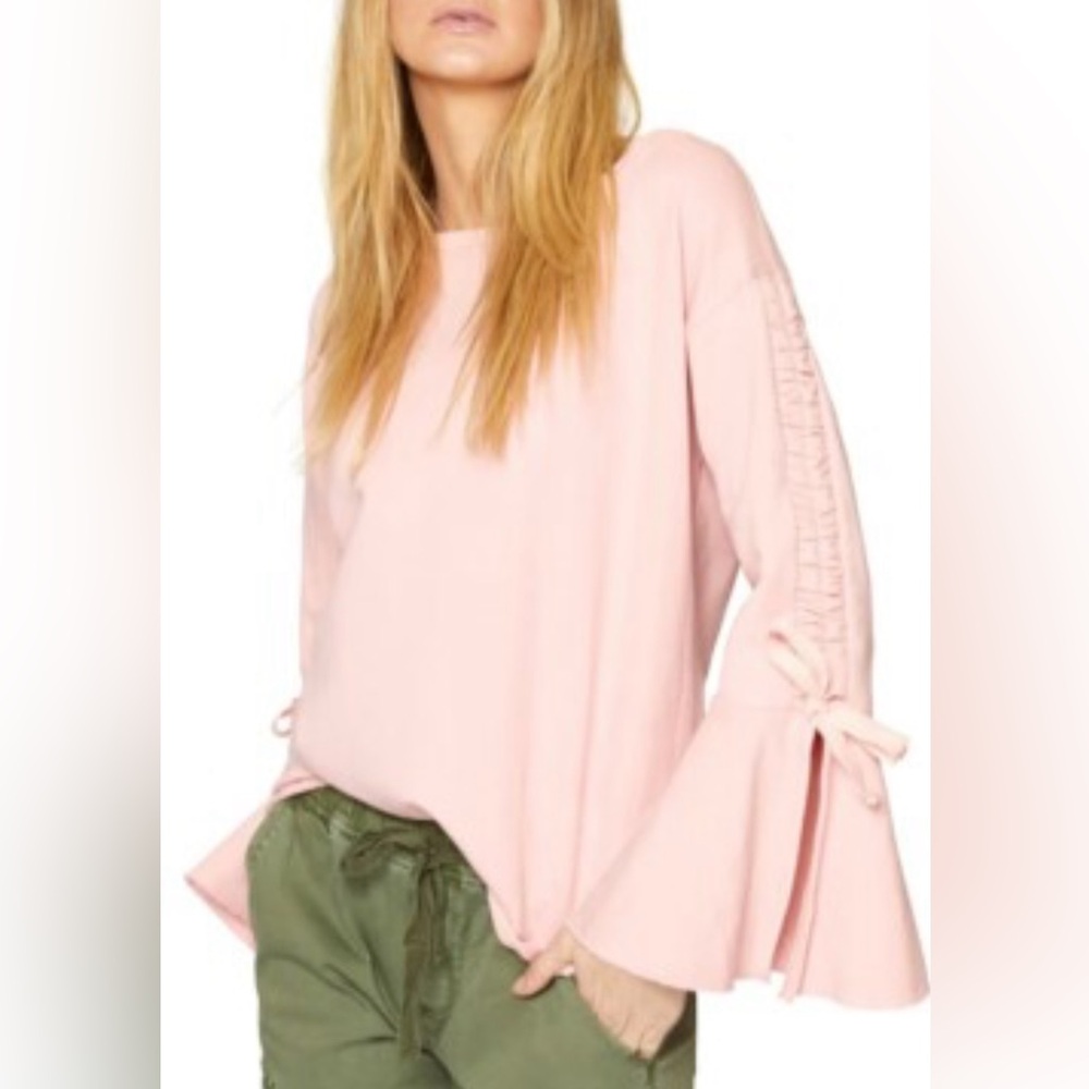 Sanctuary Women’s Cotton Bell Sleeve Tie Back Sweatshirt Peach Coral Size XS